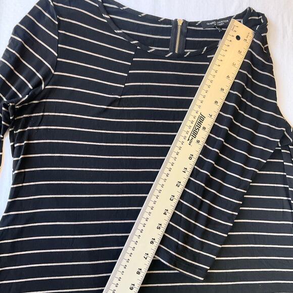 Green Envelope Women 3/4 Sleeve Crewneck Long Blouse size XL,Black White Stripes - Picture 6 of 8